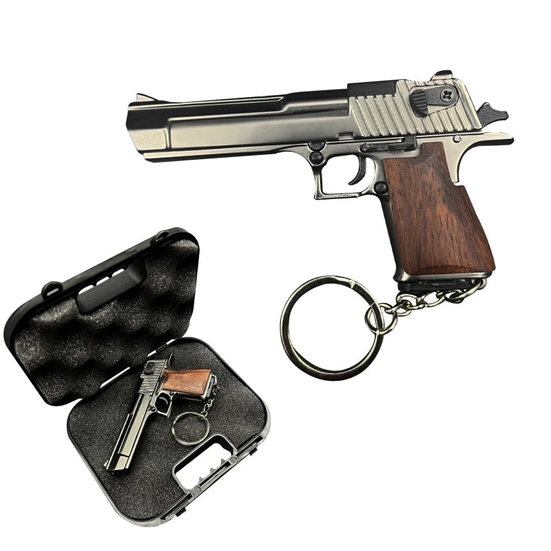 Metallic Desert Eagle Keychain with Wooden Handle – Handcrafted Precision