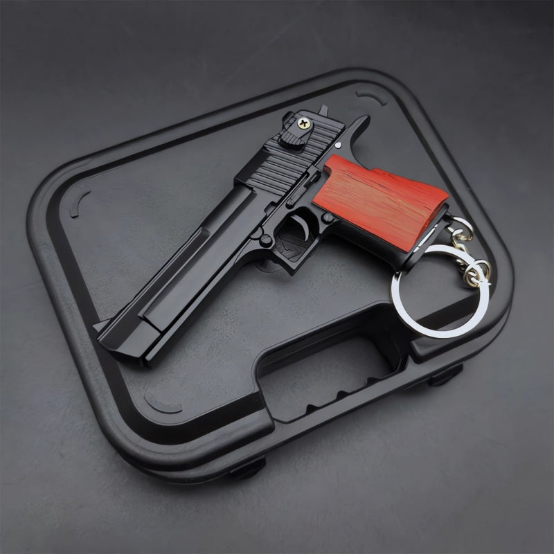 Black Desert Eagle Gun Keychain with Wooden Handle