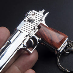 Silver Handmade Desert Eagle Gun Keychain with Wooden Handle