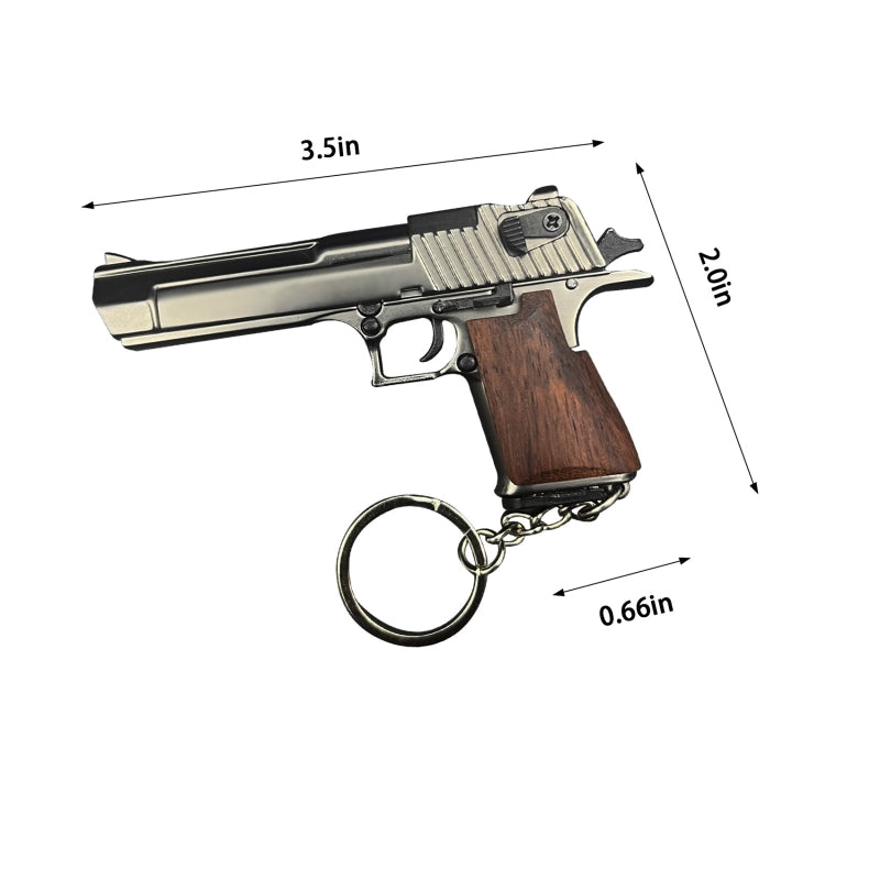 Metallic Desert Eagle Keychain with Wooden Handle – Handcrafted Precision