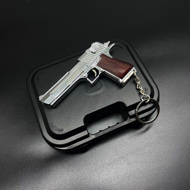 Silver Handmade Desert Eagle Gun Keychain with Wooden Handle