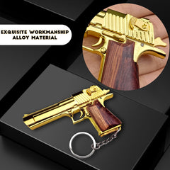 Gold Desert Eagle Keychain with Wooden Handle