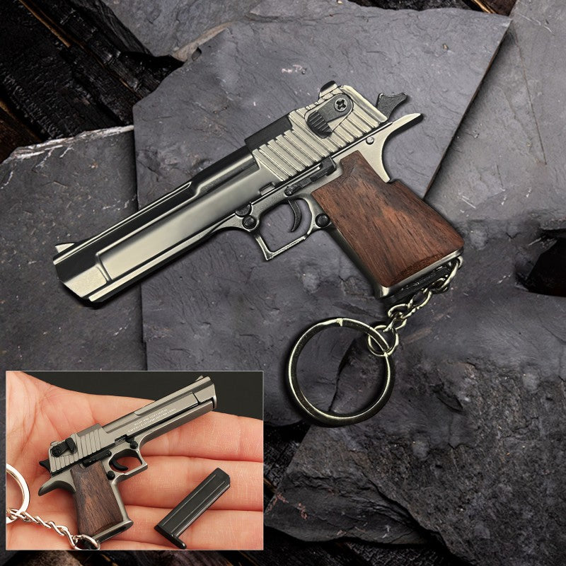 Metallic Desert Eagle Keychain with Wooden Handle – Handcrafted Precision